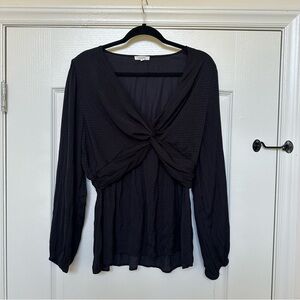 Pleione Black Long Sleeve Blouse, Polka Dot Pattern, Size XL
